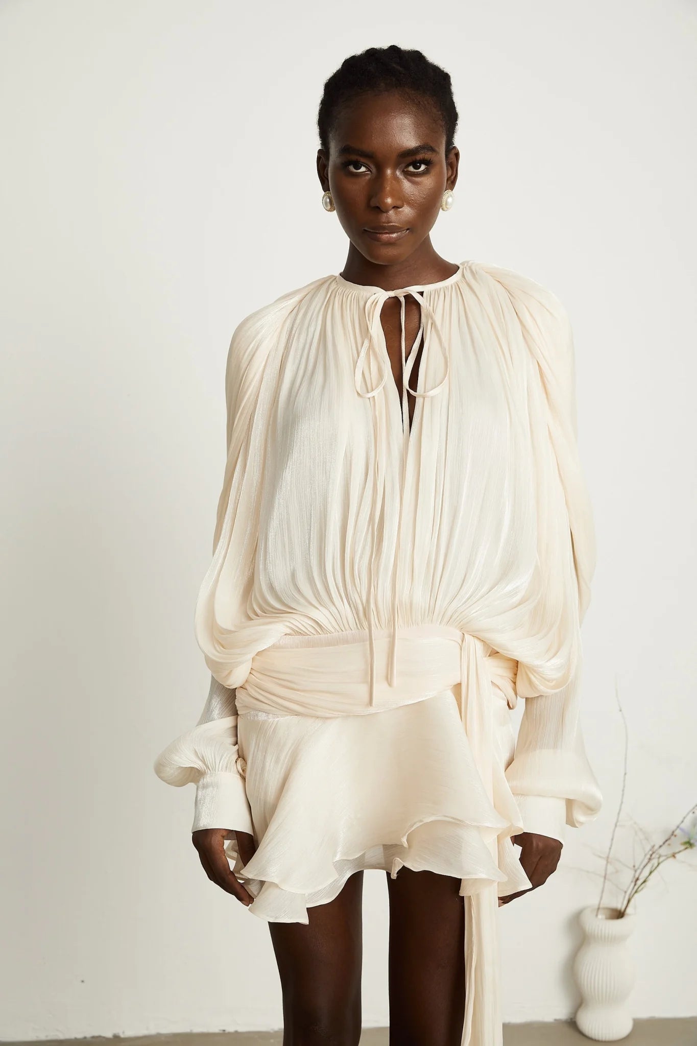 Macy Mini Dress with Twist Design and Ruffled Hem