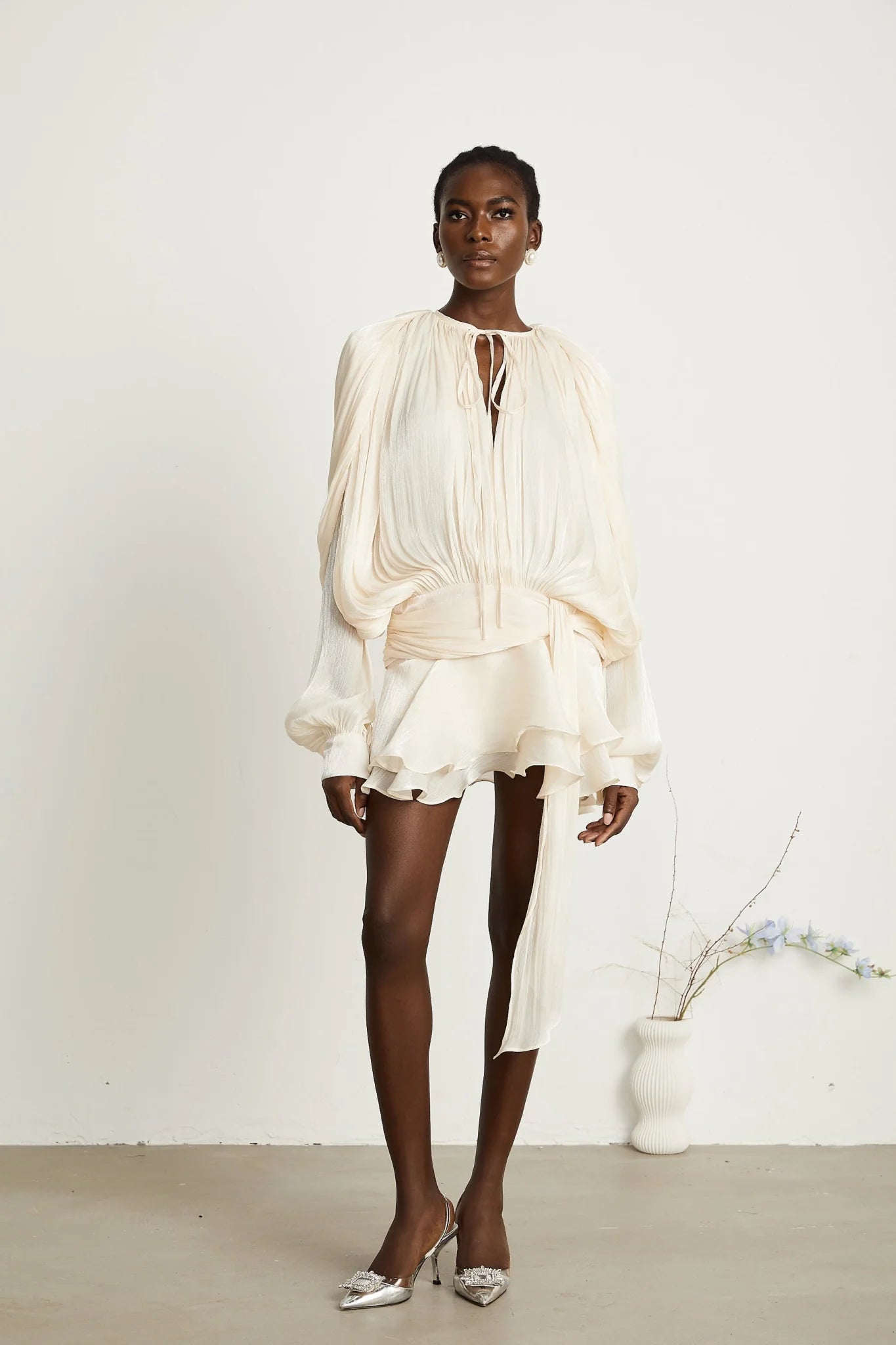 Macy Mini Dress with Twist Design and Ruffled Hem