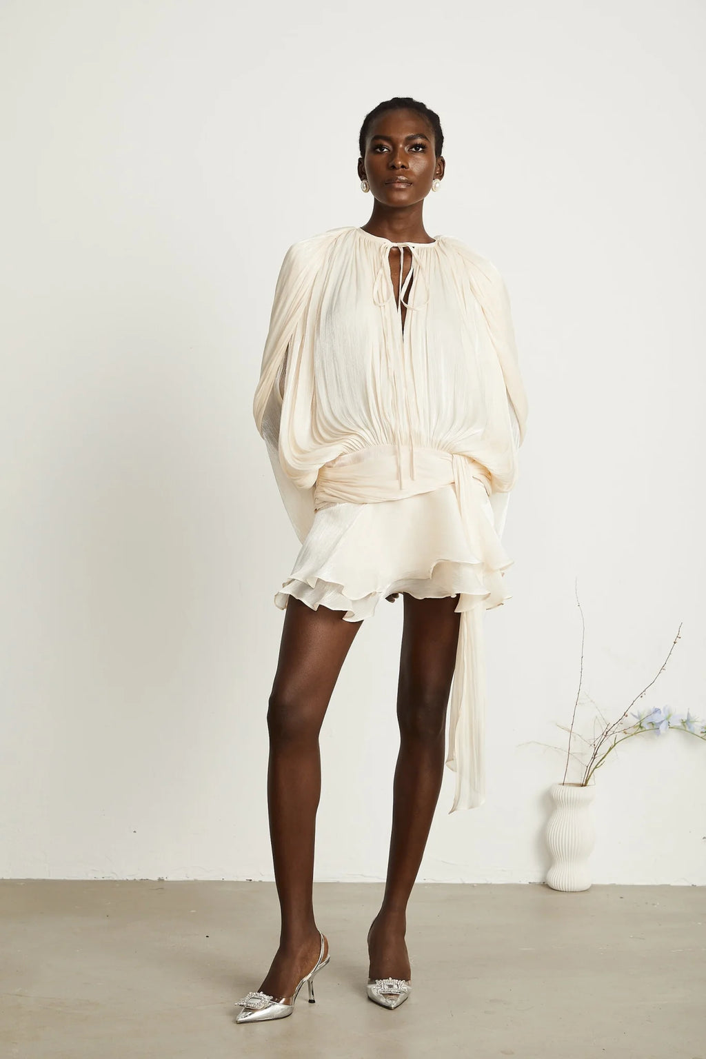 Macy Mini Dress with Twist Design and Ruffled Hem