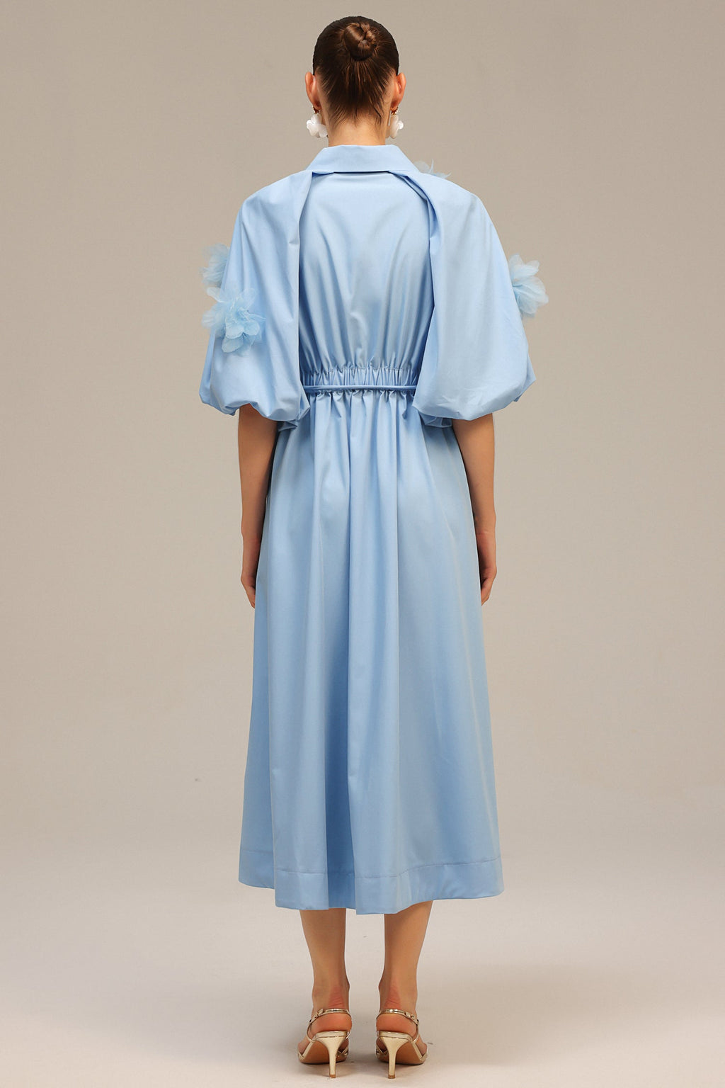 Madalynn Blue Button-Front Floral Appliqué Dress