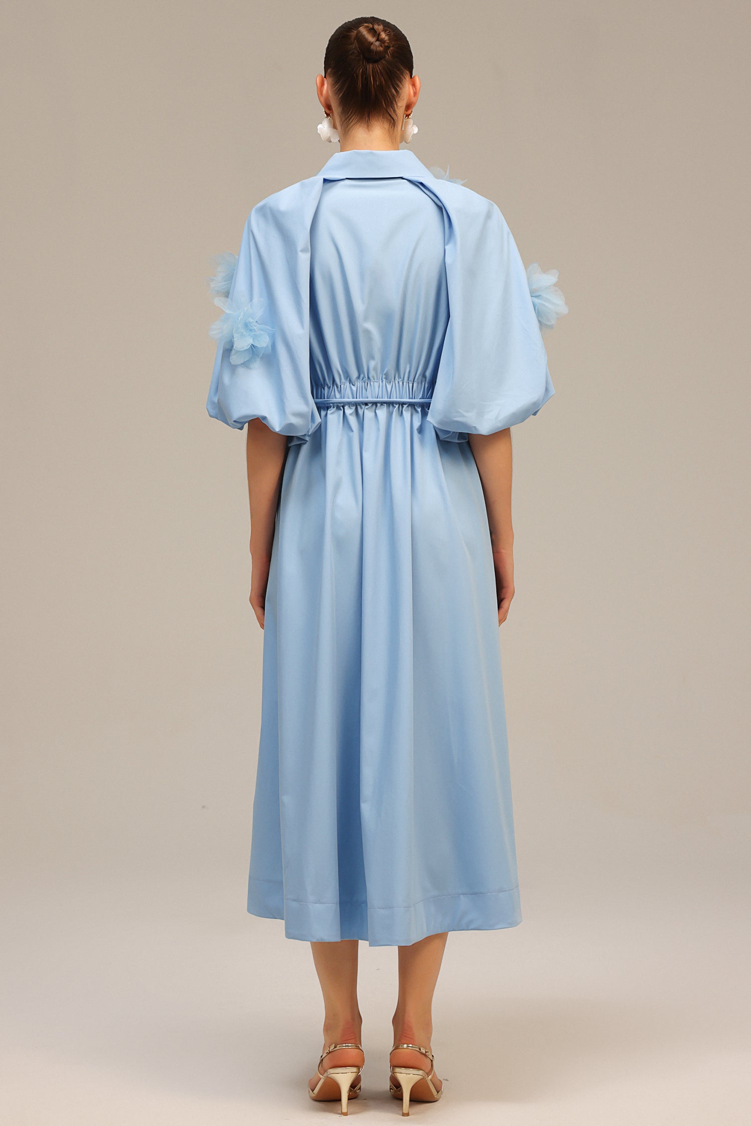 Madalynn Blue Button-Front Floral Appliqué Dress