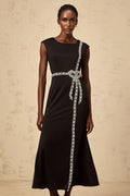 Madalynn Midi Dress Black Crystal Embellished Bowknot Mermaid Hem