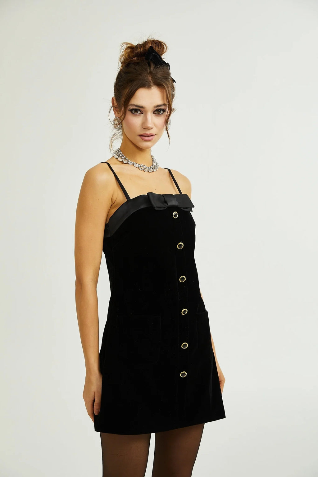 Madalynn Mini Dress Black Bow Sleeveless Bow Detail Straight Hem