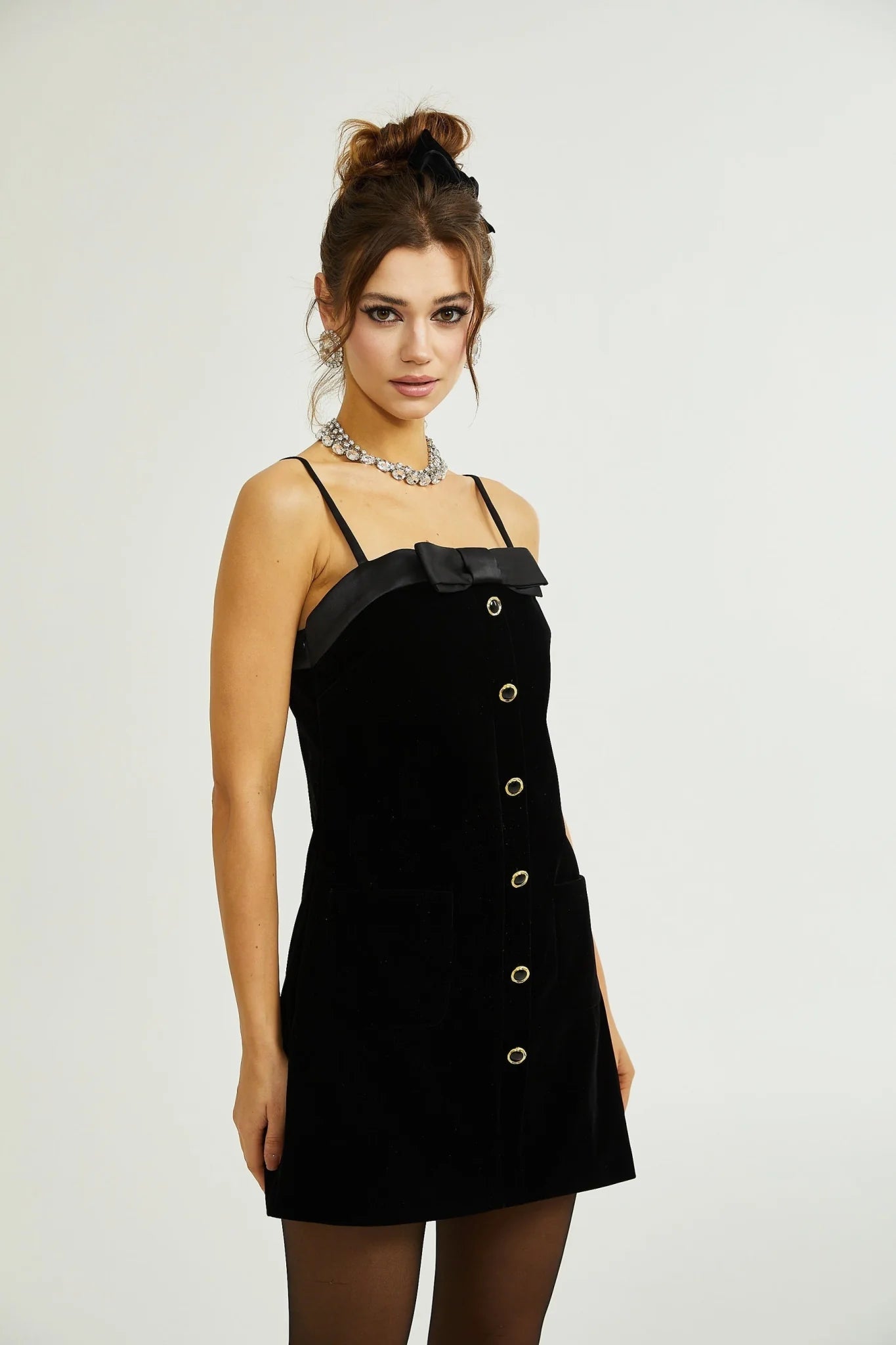 Madalynn Mini Dress Black Bow Sleeveless Bow Detail Straight Hem