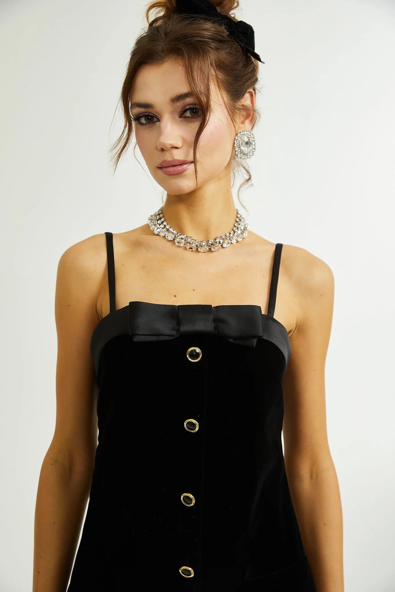 Madalynn Mini Dress Black Bow Sleeveless Bow Detail Straight Hem
