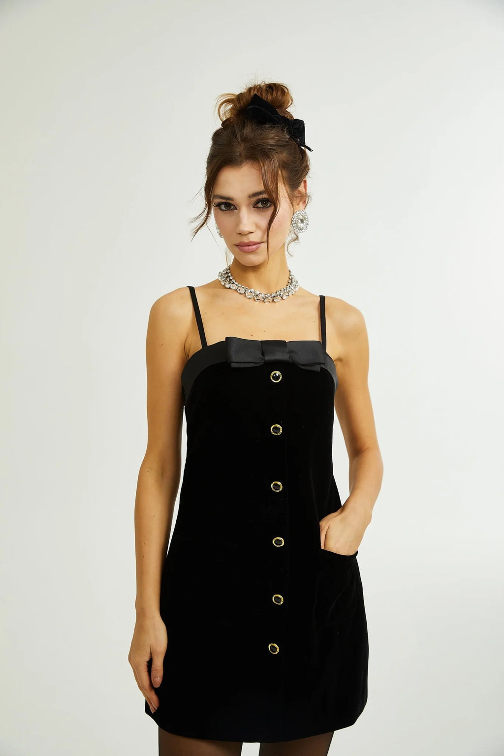 Madalynn Mini Dress Black Bow Sleeveless Bow Detail Straight Hem