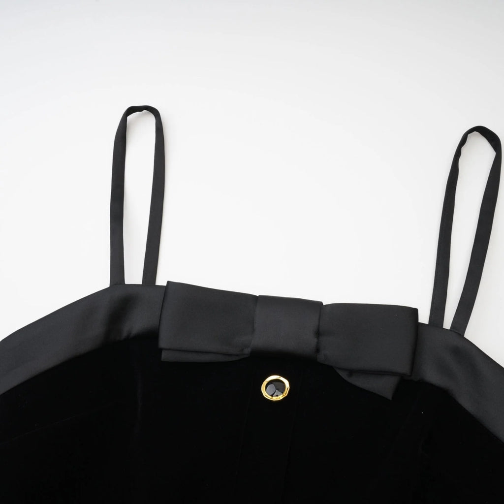 Madalynn Mini Dress Black Bow Sleeveless Bow Detail Straight Hem