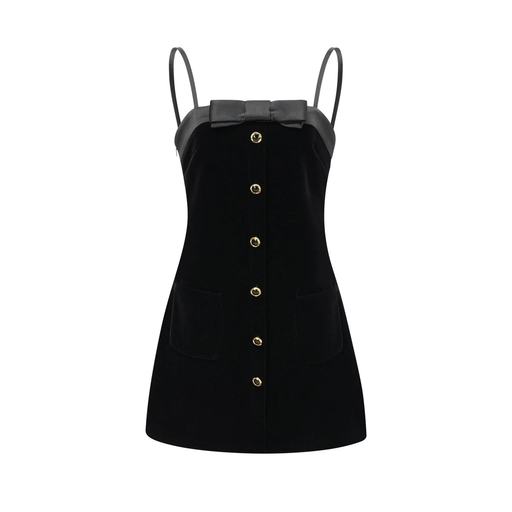 Madalynn Mini Dress Black Bow Sleeveless Bow Detail Straight Hem