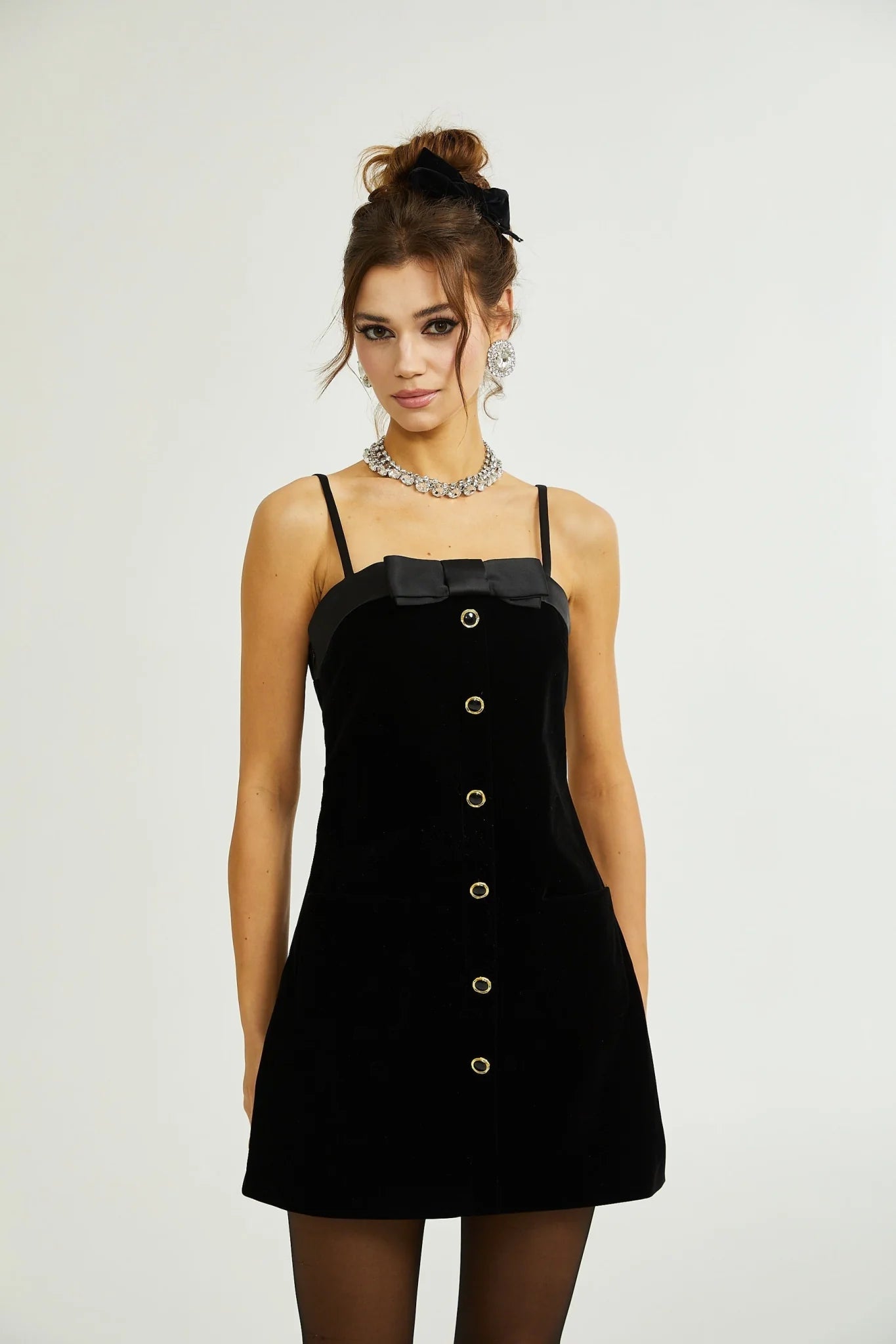 Madalynn Mini Dress Black Bow Sleeveless Bow Detail Straight Hem