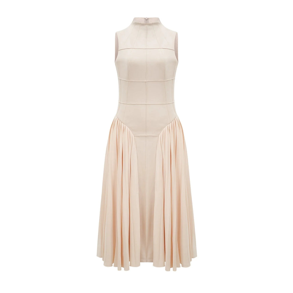 Madalynn Sleeveless Mock Neck Pleated Knitted Midi Dress