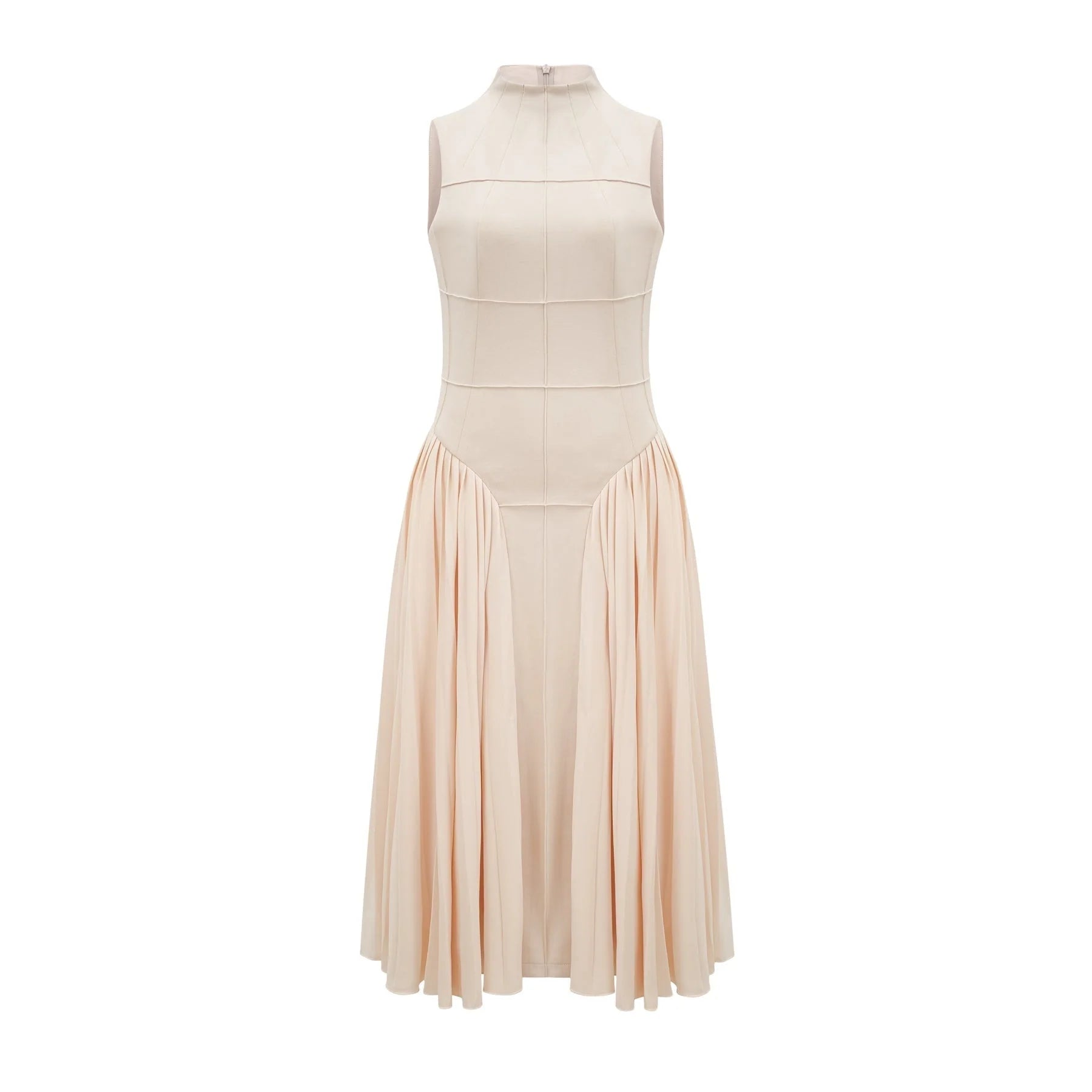 Madalynn Sleeveless Mock Neck Pleated Knitted Midi Dress