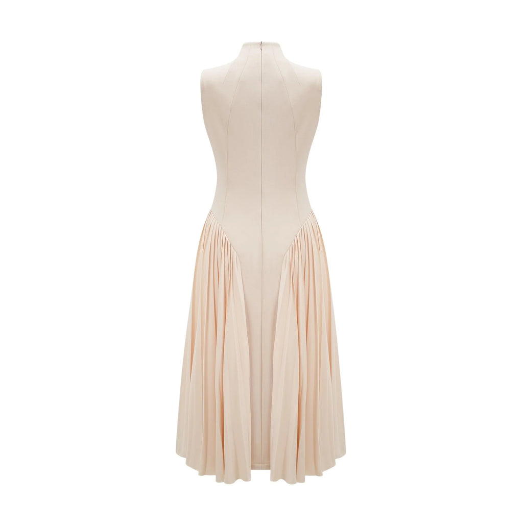 Madalynn Sleeveless Mock Neck Pleated Knitted Midi Dress