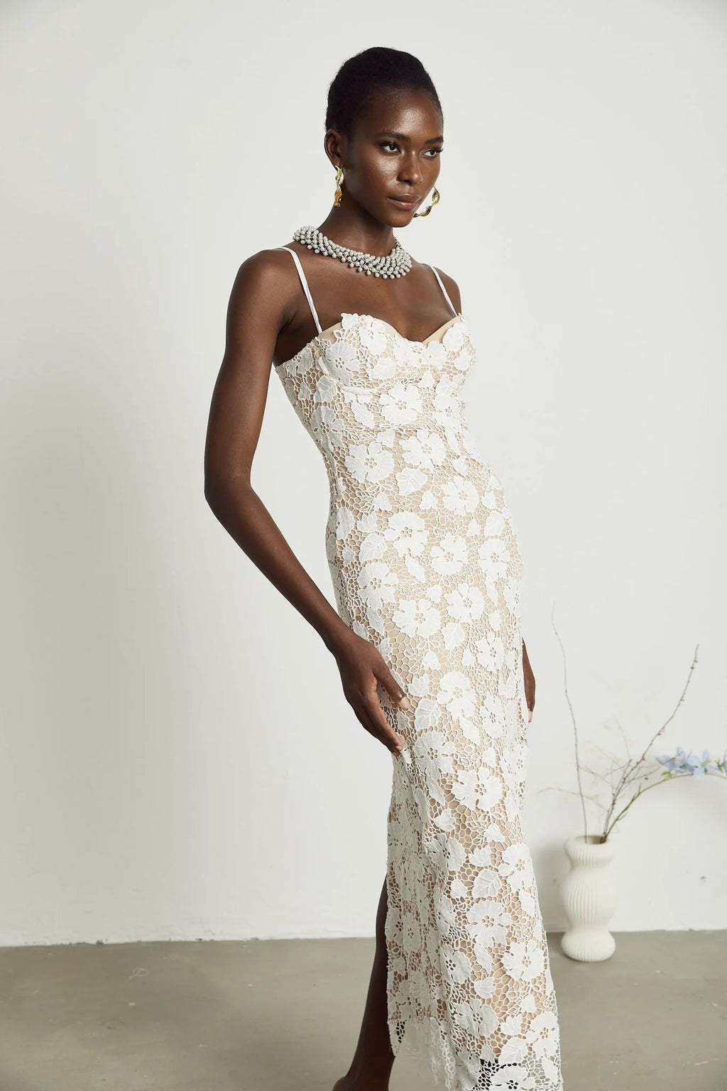 Maddalena Floral Midi Dress with Spaghetti Straps & Rear Tie Fastening