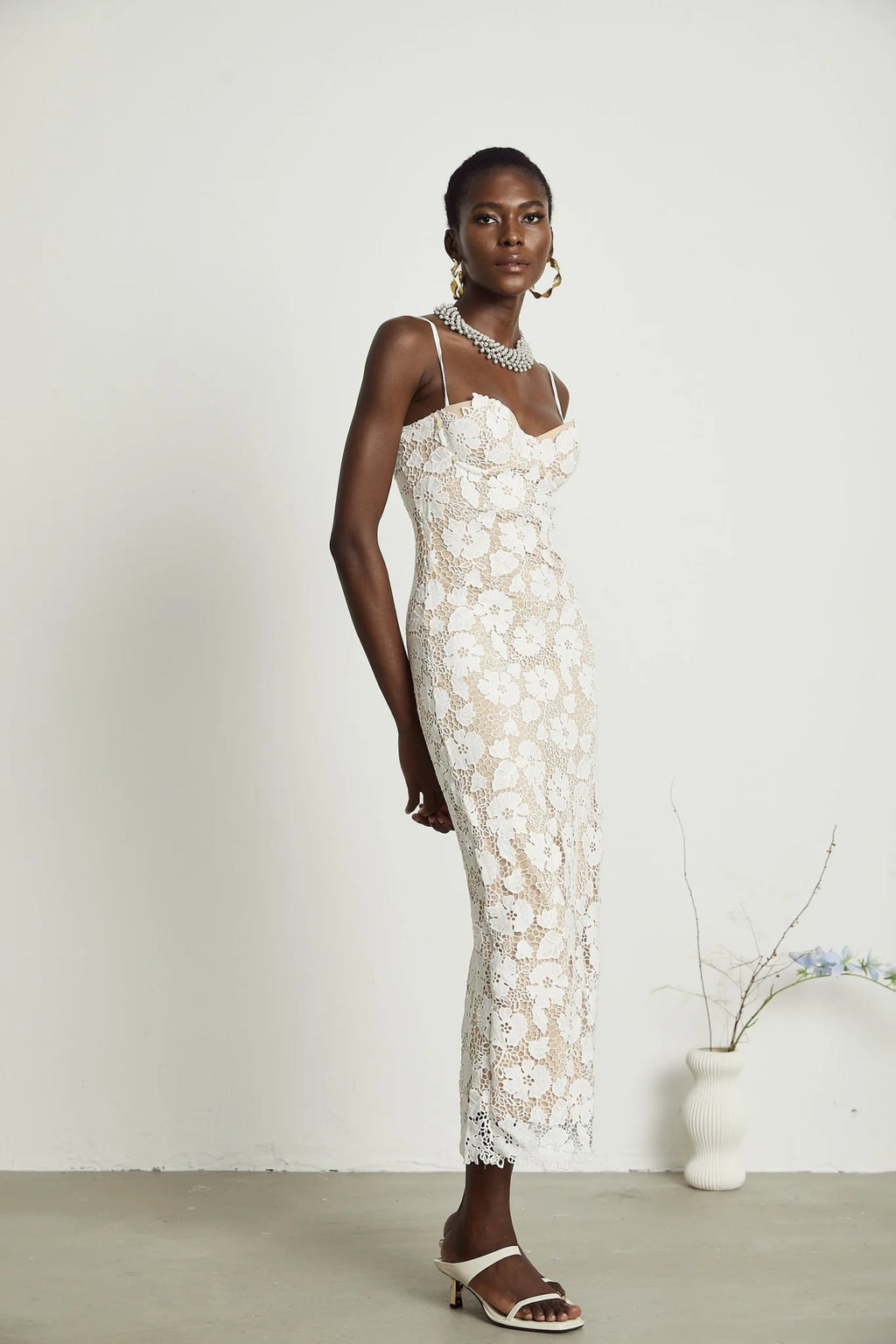 Maddalena Floral Midi Dress with Spaghetti Straps & Rear Tie Fastening