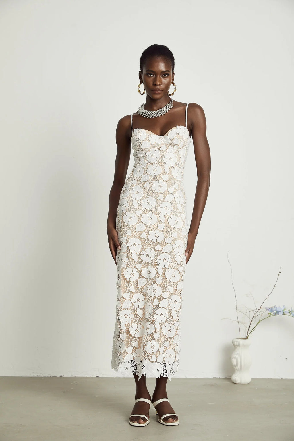 Maddalena Floral Midi Dress with Spaghetti Straps & Rear Tie Fastening