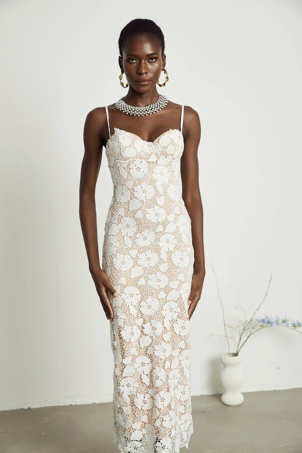 Maddalena Floral Midi Dress with Spaghetti Straps & Rear Tie Fastening