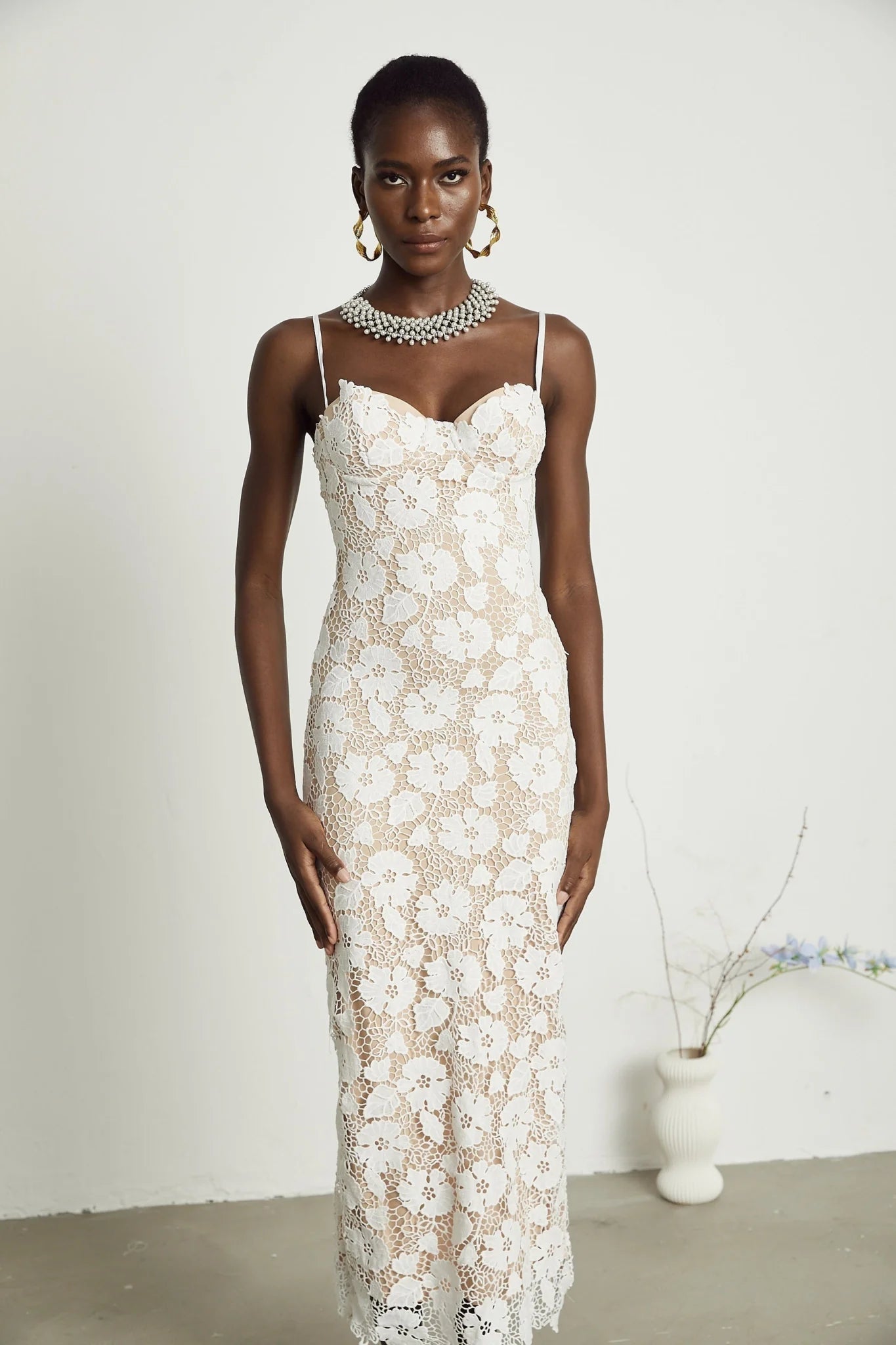 Maddalena Floral Midi Dress with Spaghetti Straps & Rear Tie Fastening