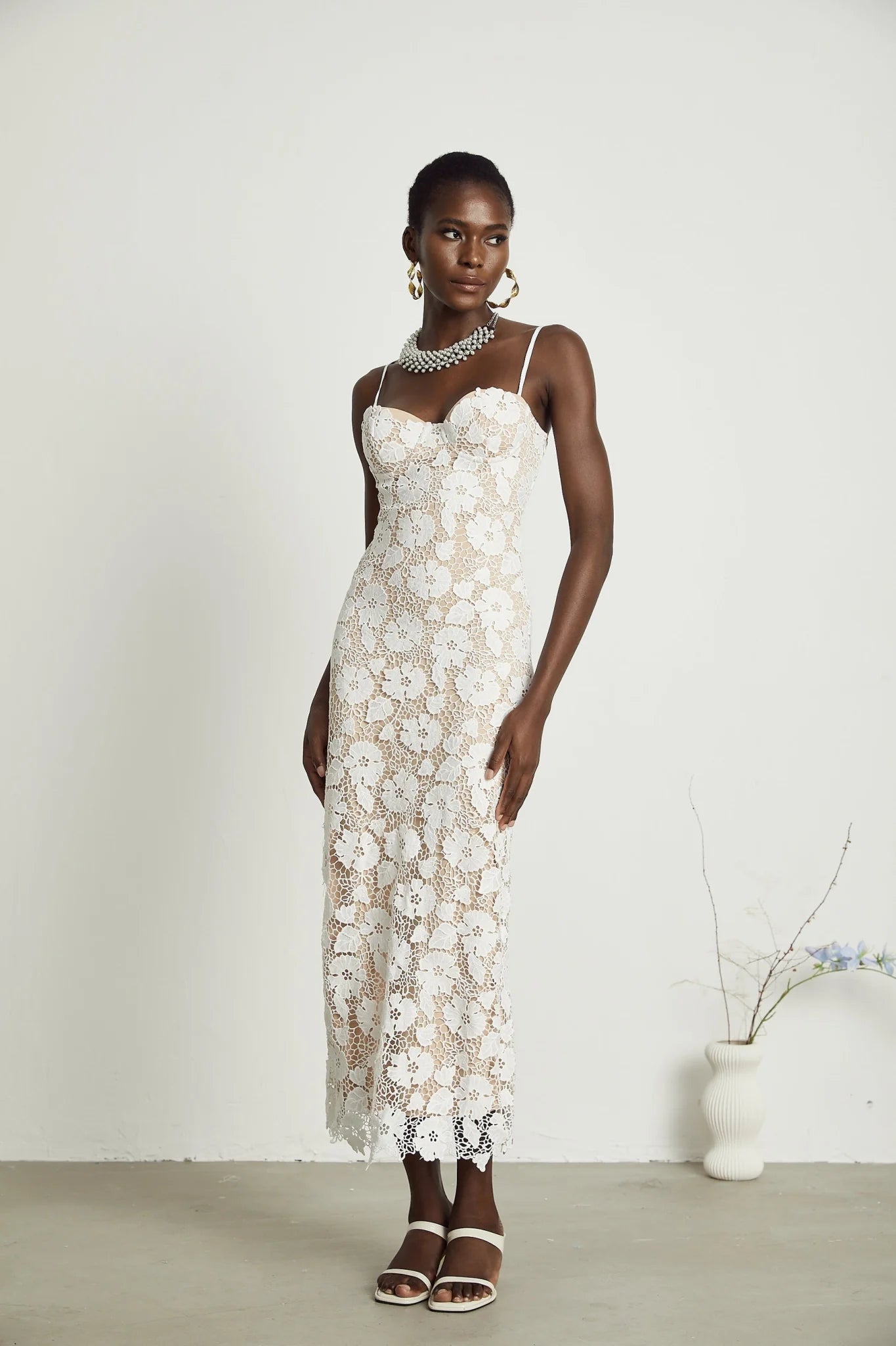 Maddalena Floral Midi Dress with Spaghetti Straps & Rear Tie Fastening