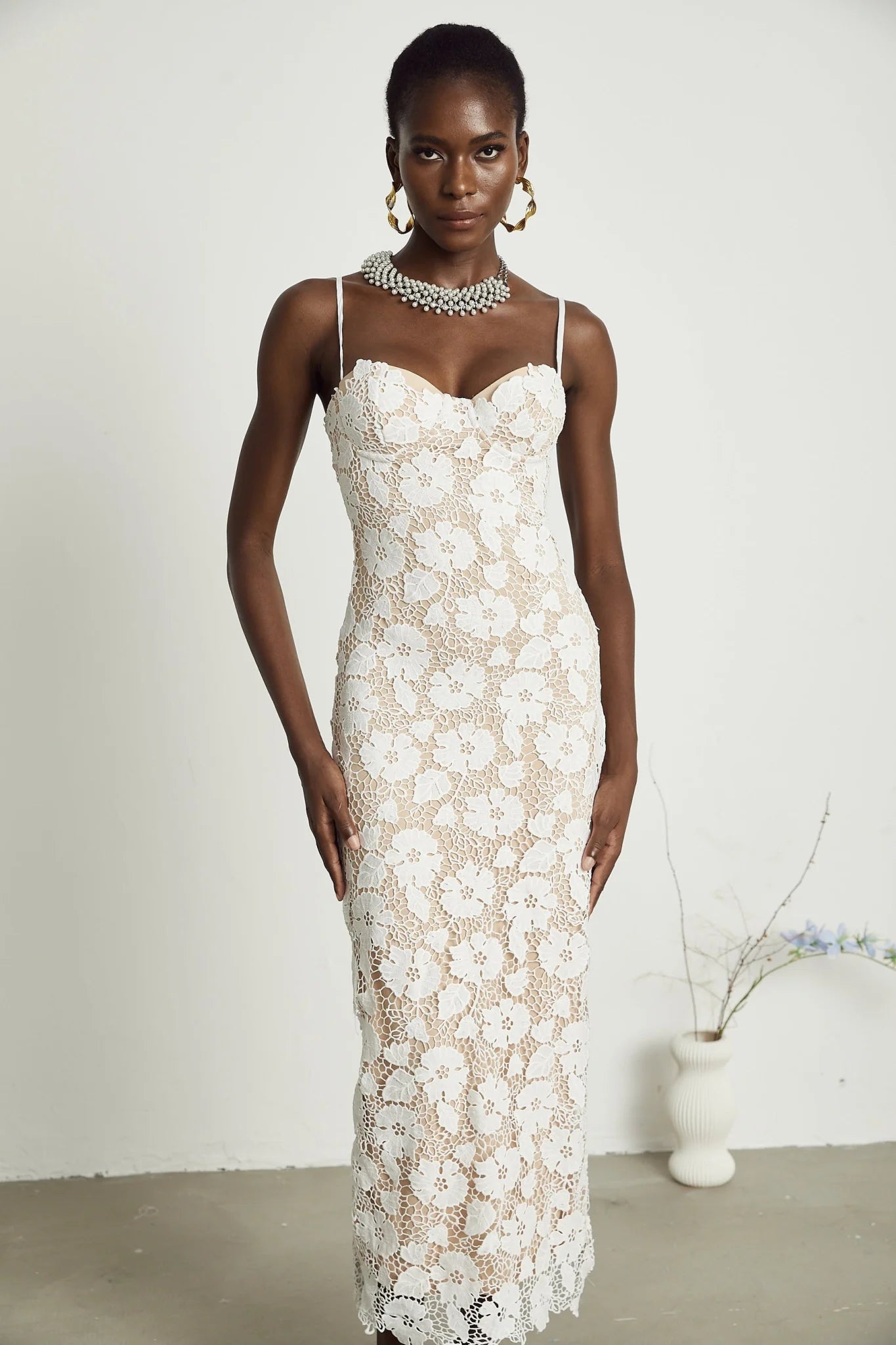 Maddalena Floral Midi Dress with Spaghetti Straps & Rear Tie Fastening