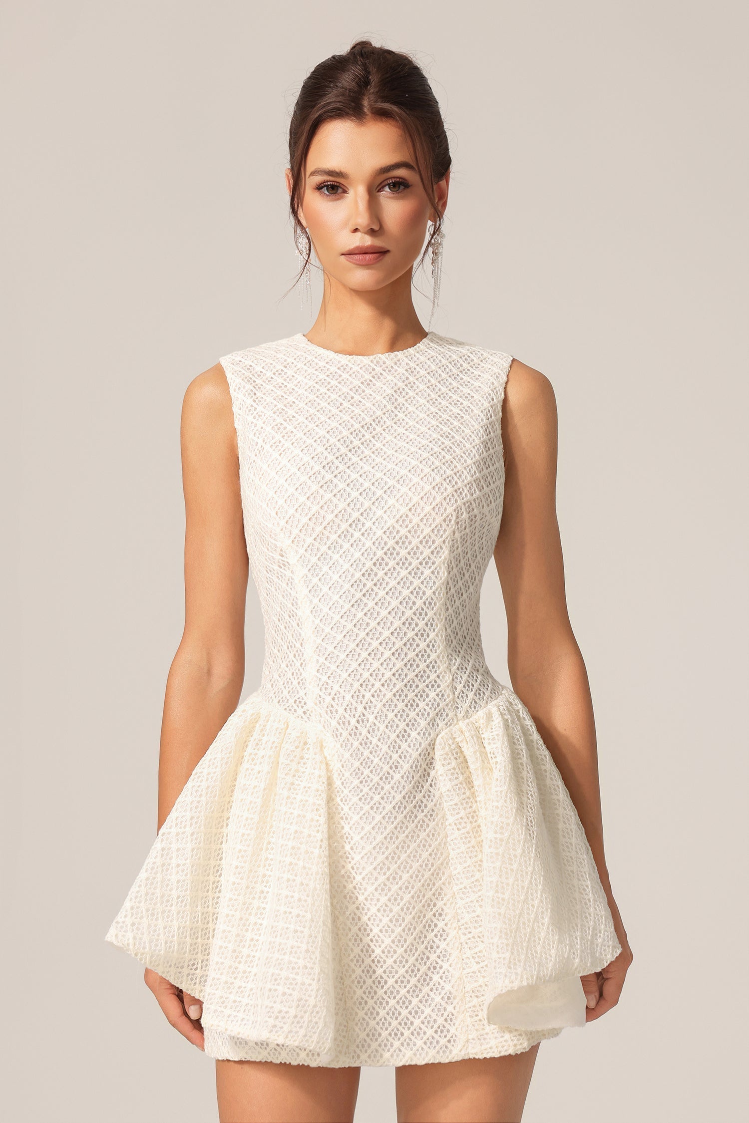 Maddalena White Textured Mini Dress for Special Occasions