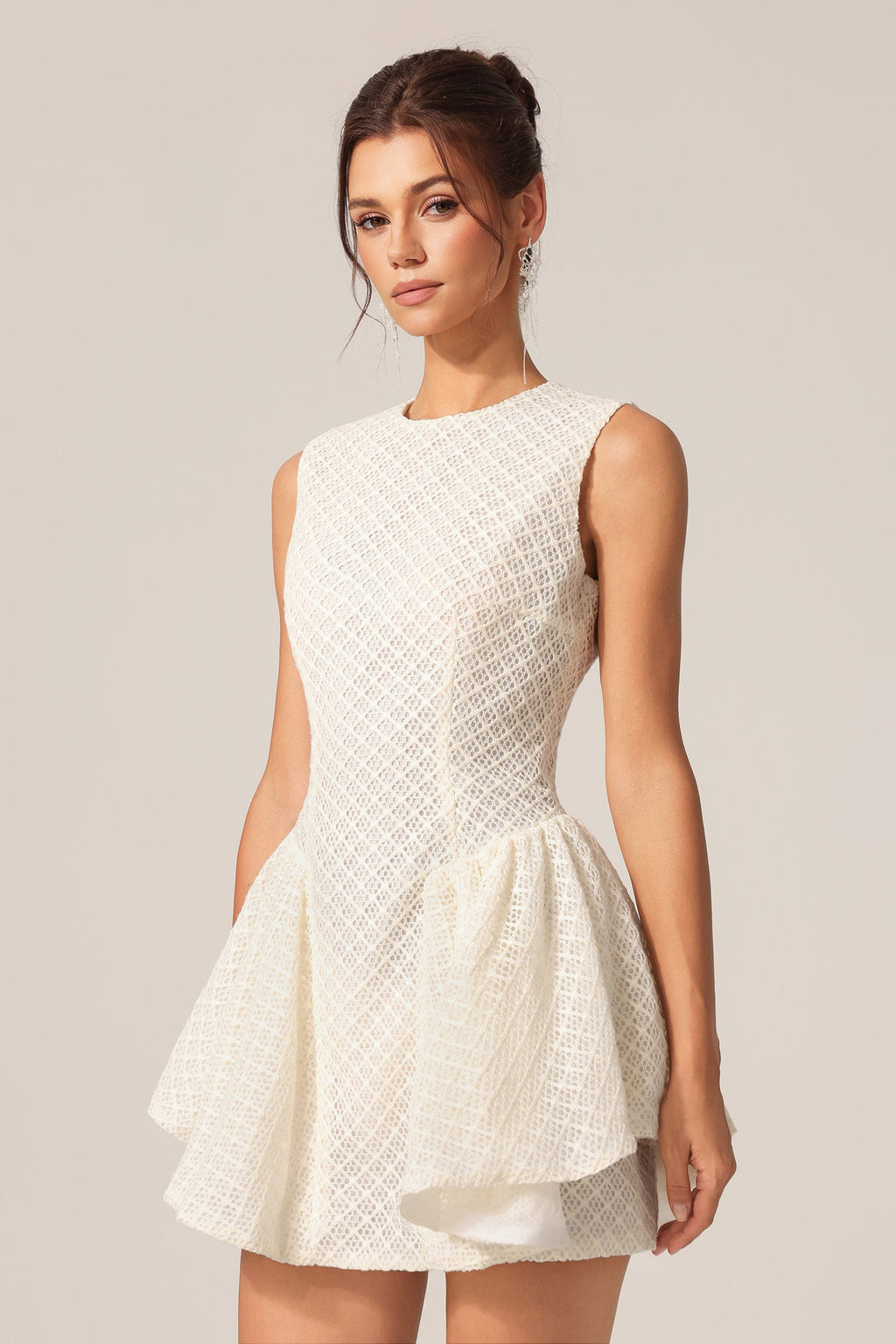 Maddalena White Textured Sleeveless Mini Dress for Special Occasions