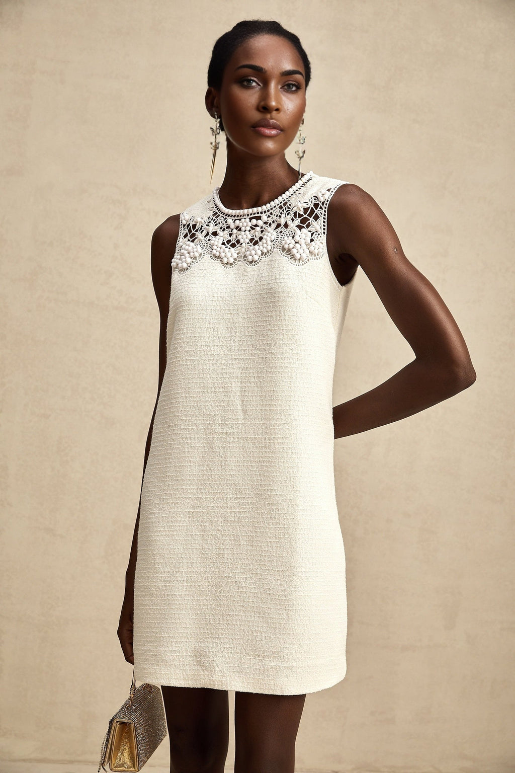 Madeline Mini Dress Madeline White Embroidered Cut Out Beaded