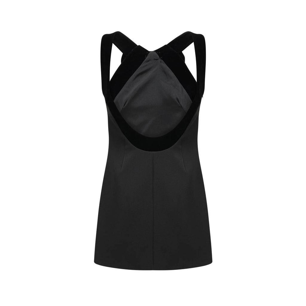 Madelyn Mini Dress Black Wool Velvet Bow Low Back
