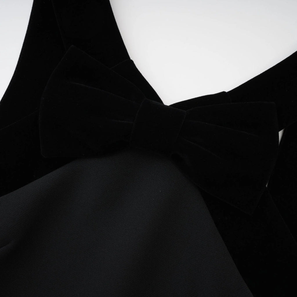 Madelyn Mini Dress Black Wool Velvet Bow Low Back