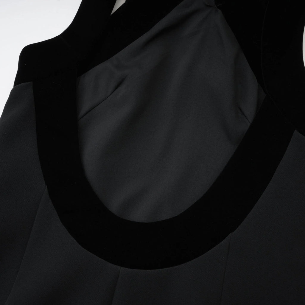 Madelyn Mini Dress Black Wool Velvet Bow Low Back