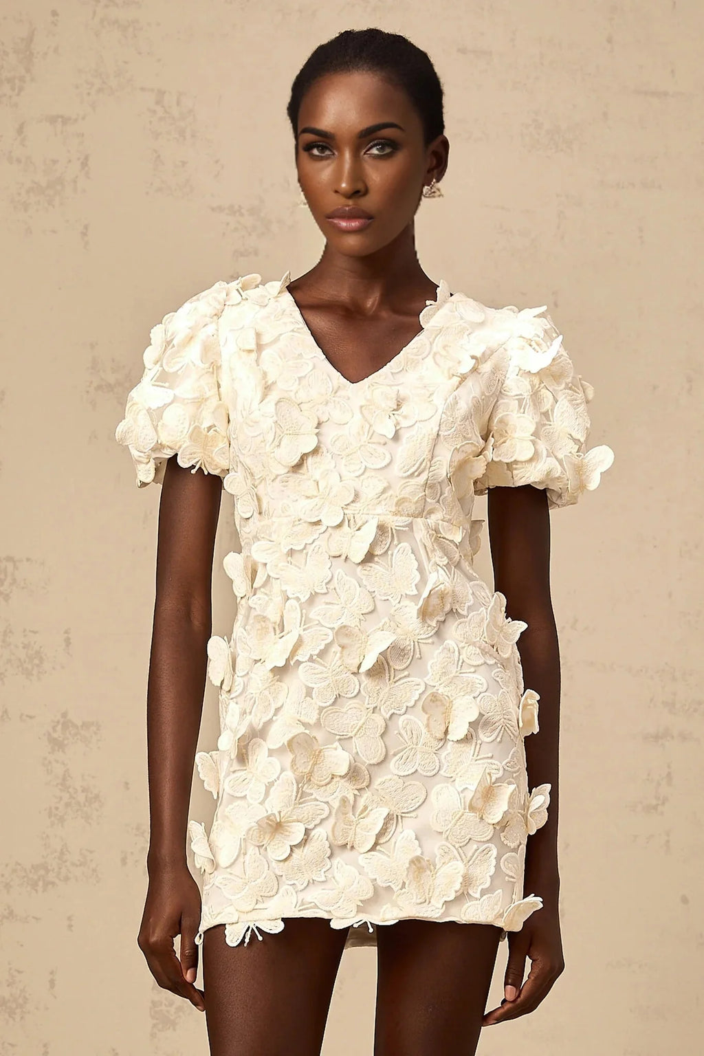 Madelyn Mini Dress Neutral A - line Butterfly Applique
