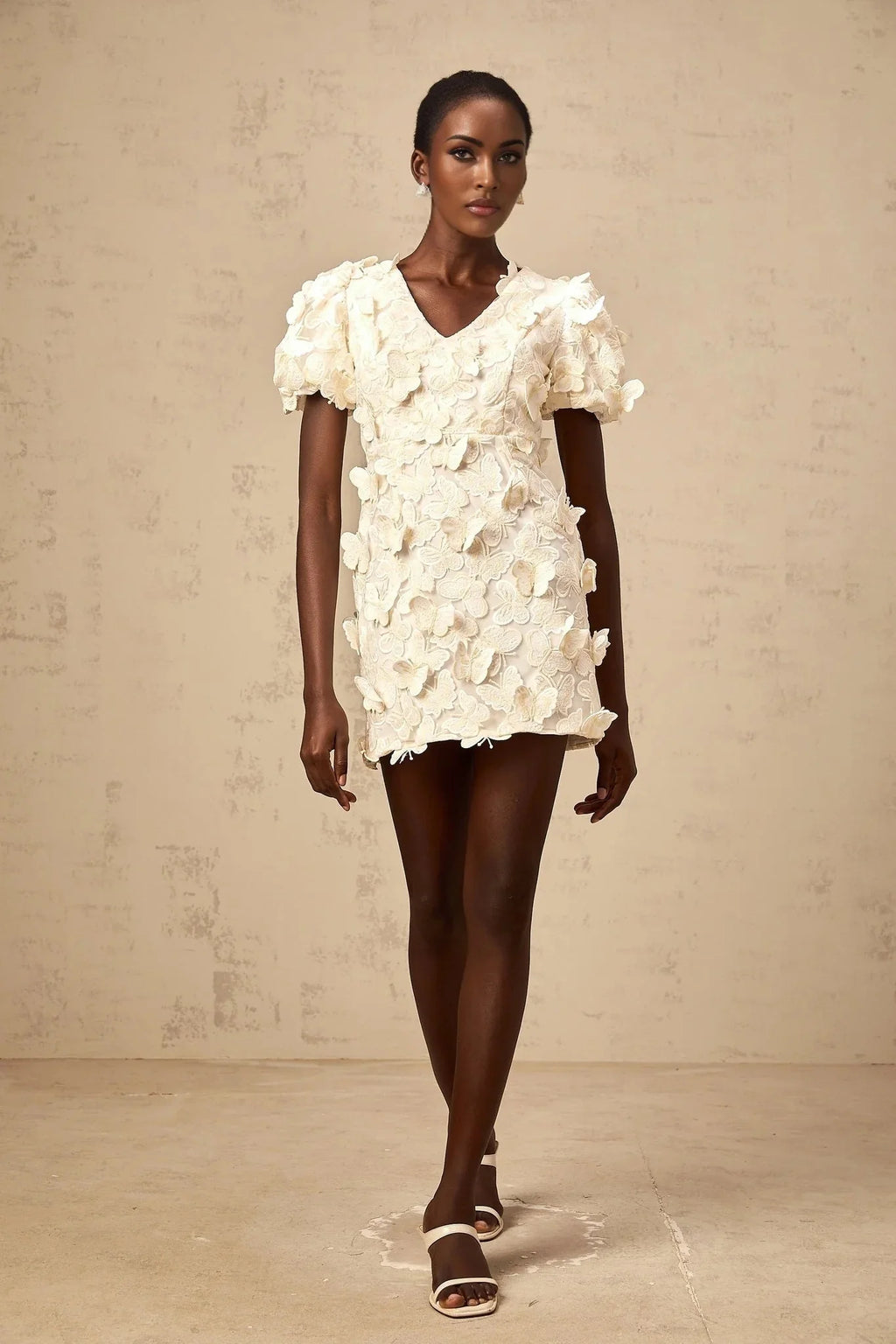 Madelyn Mini Dress Neutral A - line Butterfly Applique