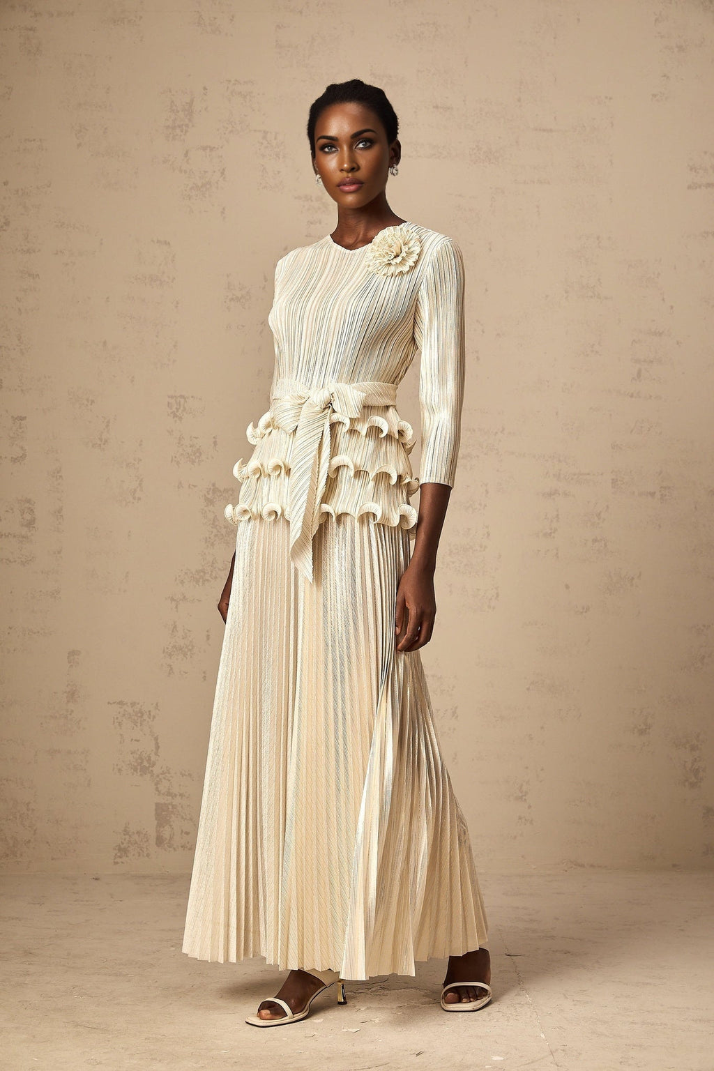 Madison Jumpsuit – Long Sleeves – Ruffled Detailing – Tied Waist