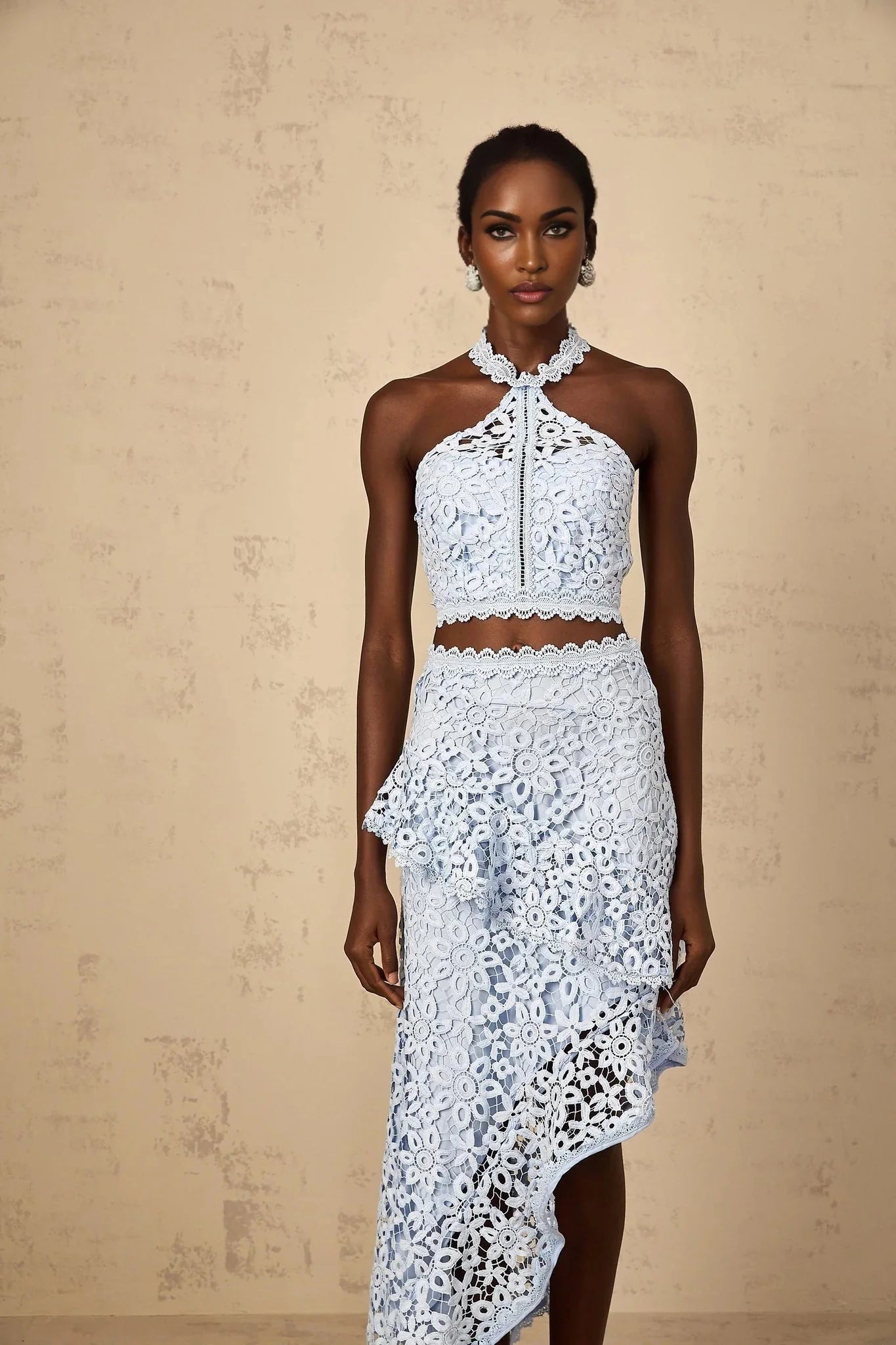 Madison Top & Skirt Set with Lace Detail in Blue