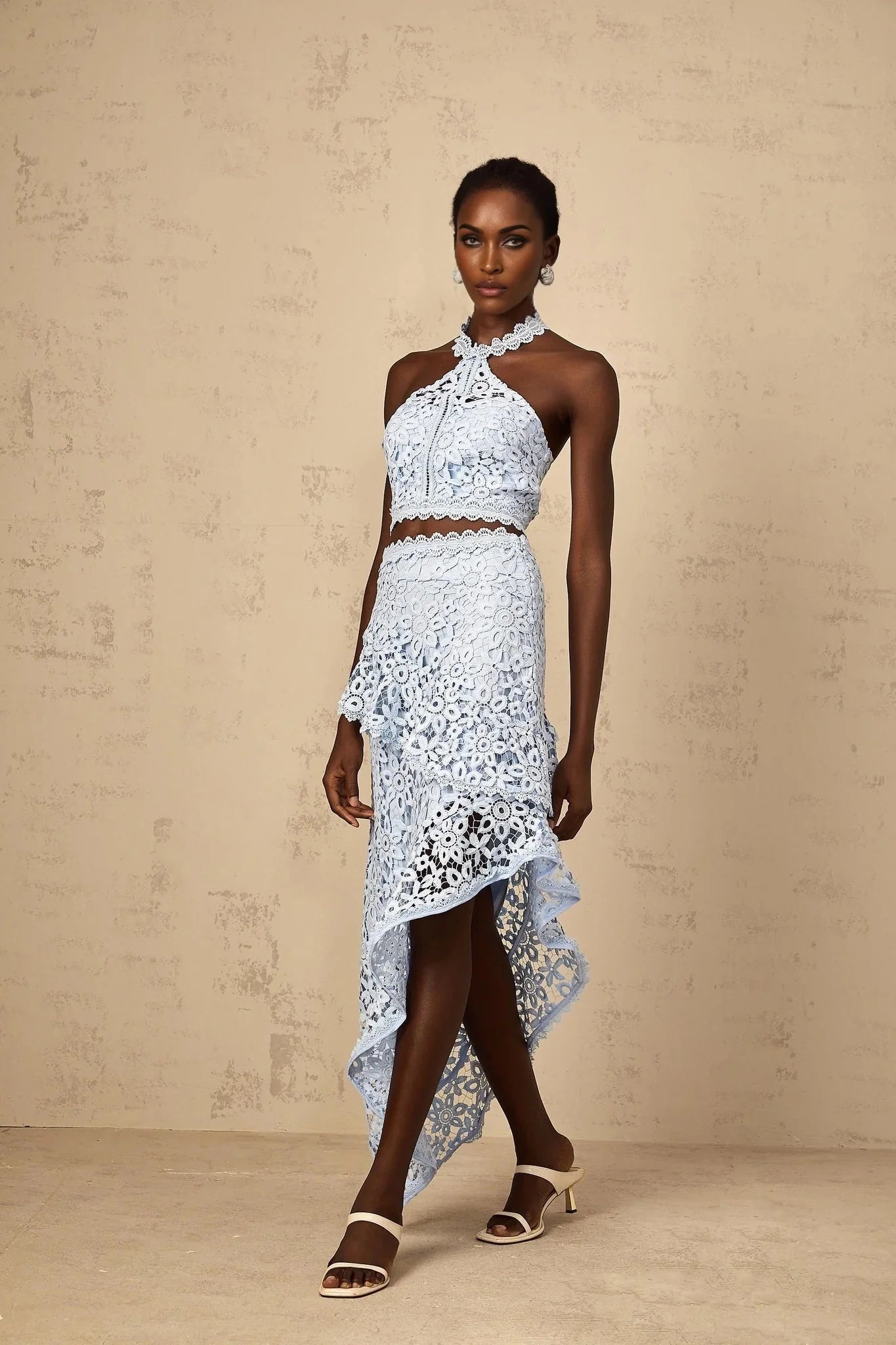Madison Top & Skirt Set with Lace Detail in Blue