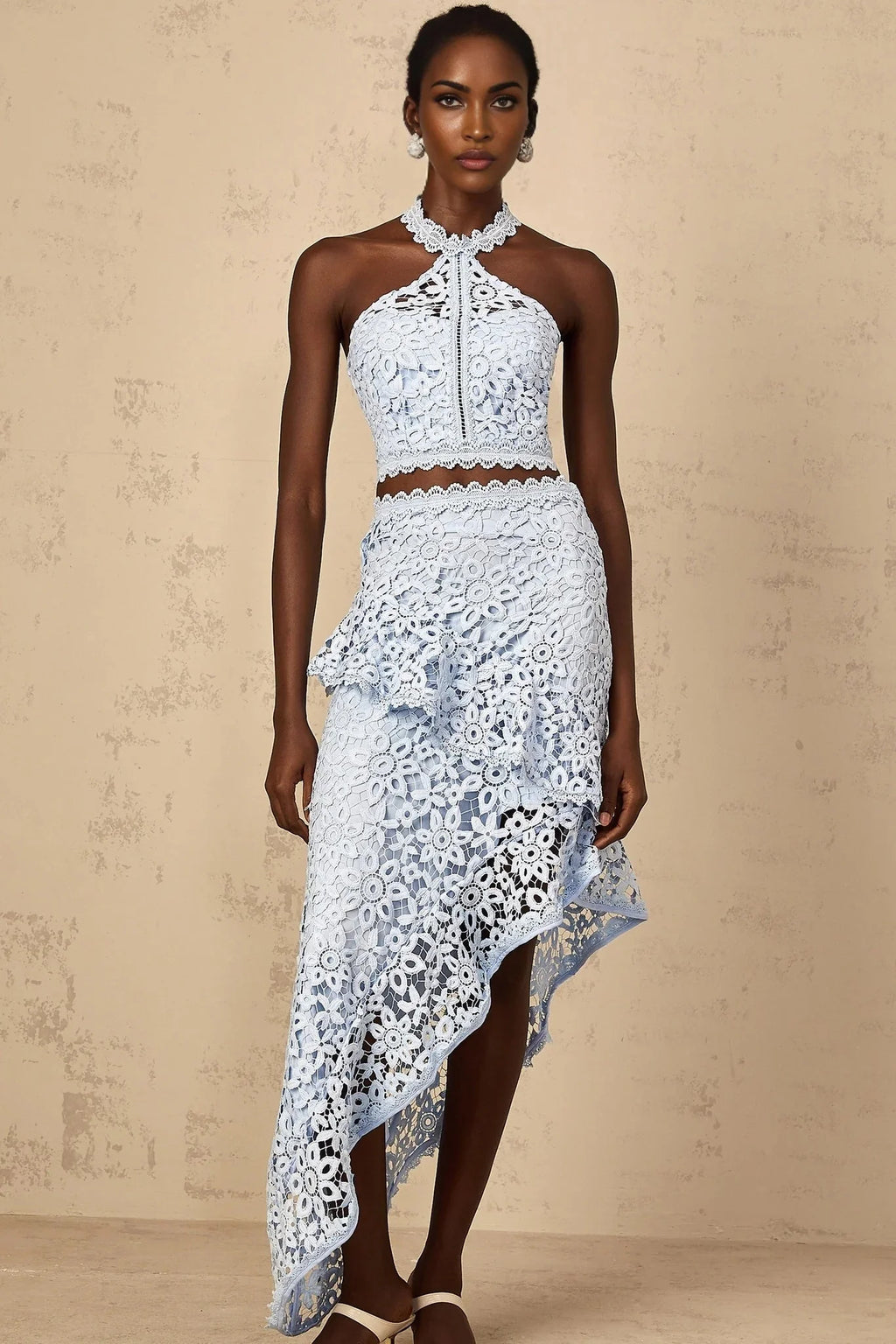 Madison Top & Skirt Set with Lace Detail in Blue