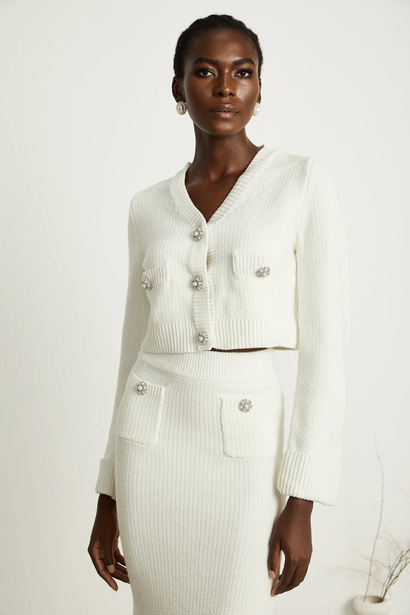Madisyn Cardigan & Skirt Crystal Button Knit Set