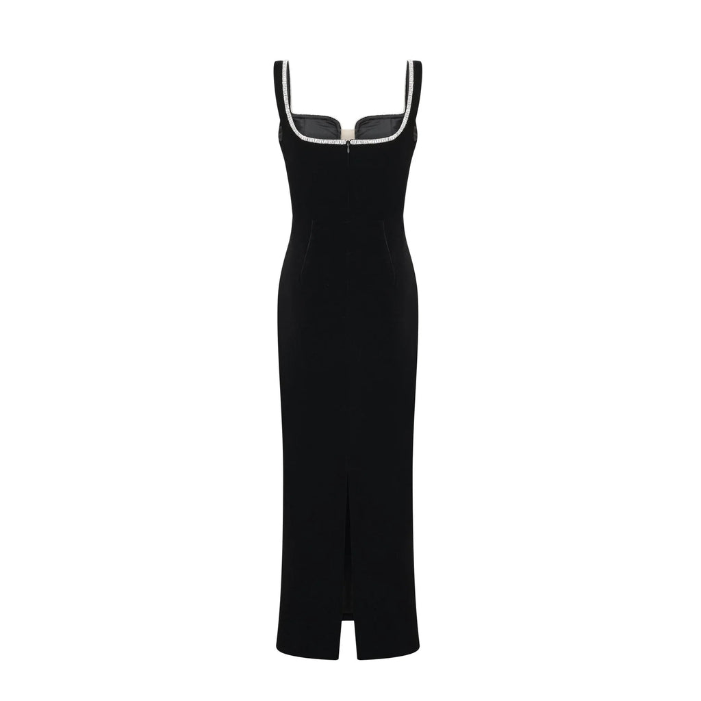 Madisyn Midi Dress Black U - neck Crystal Embellished Zip Fastening