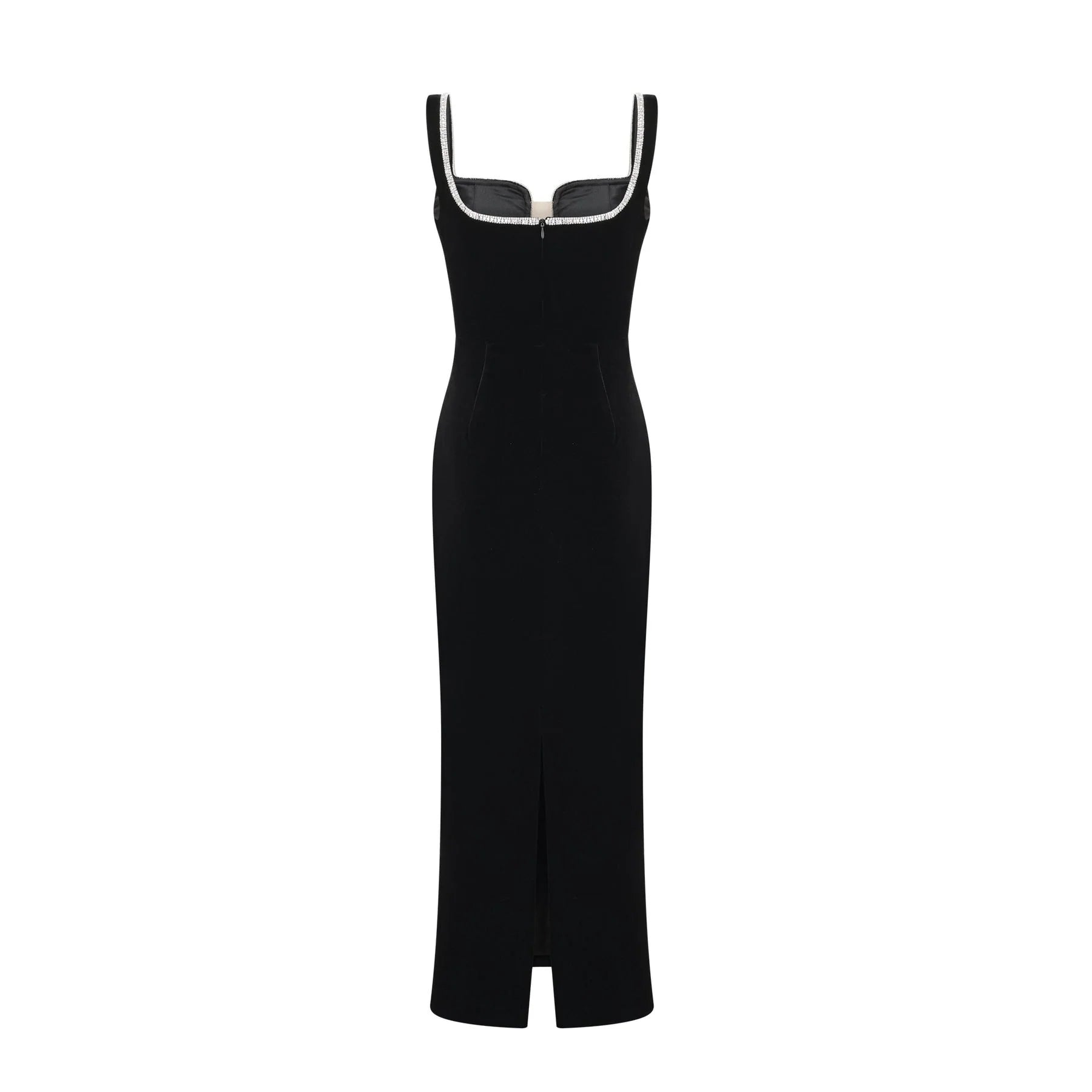 Madisyn Midi Dress Black U - neck Crystal Embellished Zip Fastening