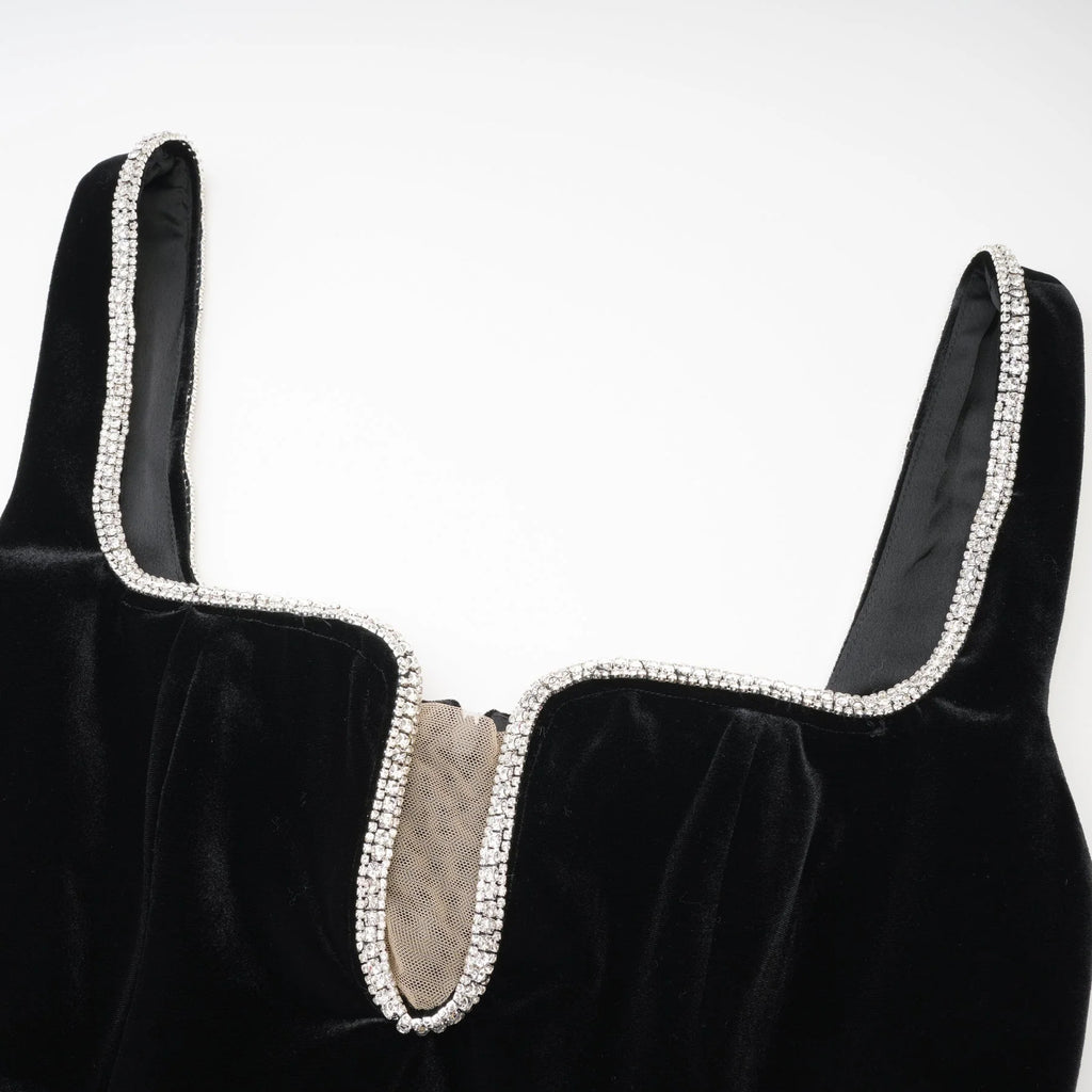Madisyn Midi Dress Black U - neck Crystal Embellished Zip Fastening