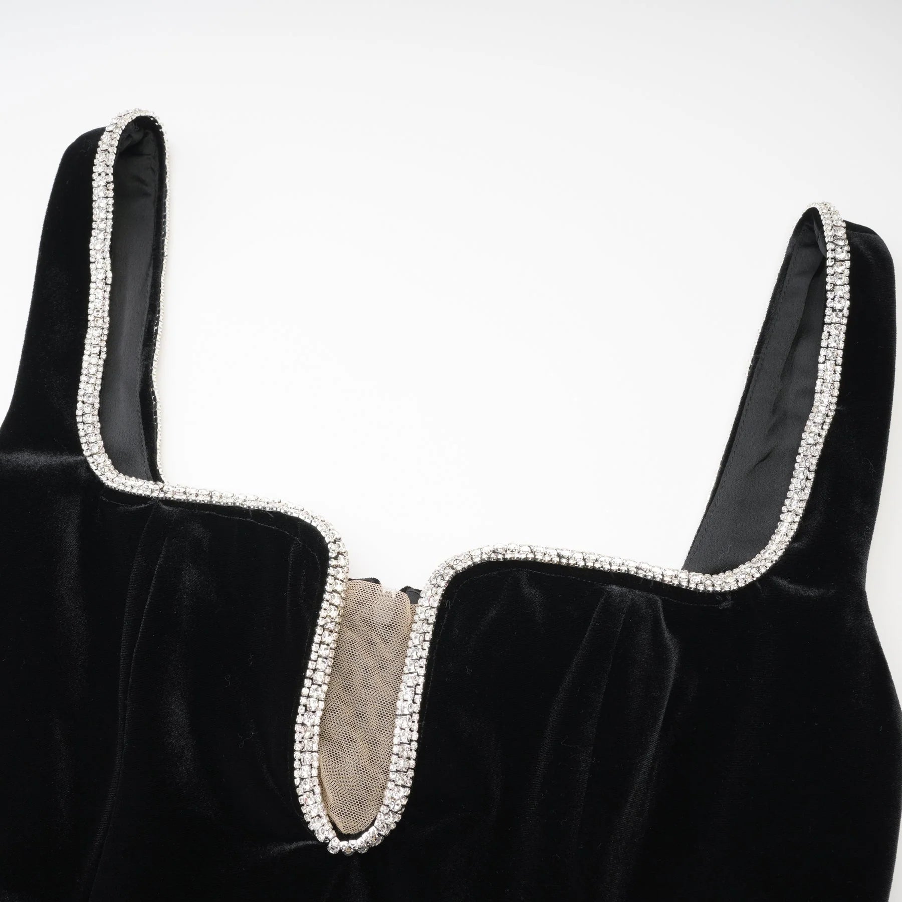 Madisyn Midi Dress Black U - neck Crystal Embellished Zip Fastening
