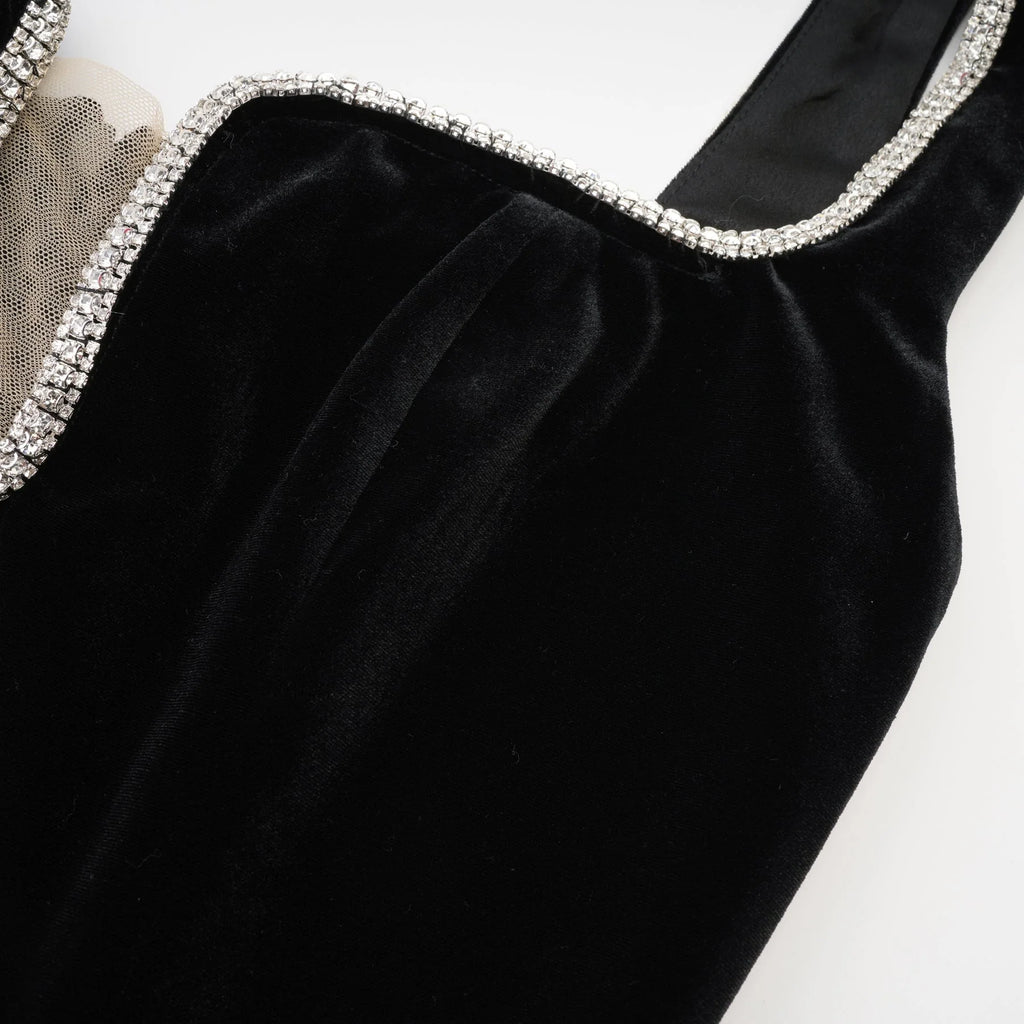 Madisyn Midi Dress Black U - neck Crystal Embellished Zip Fastening