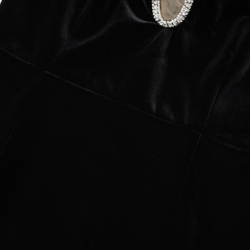 Madisyn Midi Dress Black U - neck Crystal Embellished Zip Fastening