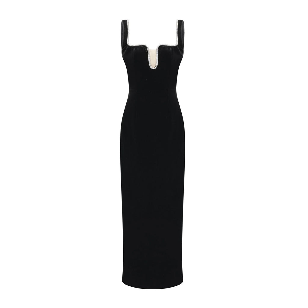 Madisyn Midi Dress Black U - neck Crystal Embellished Zip Fastening