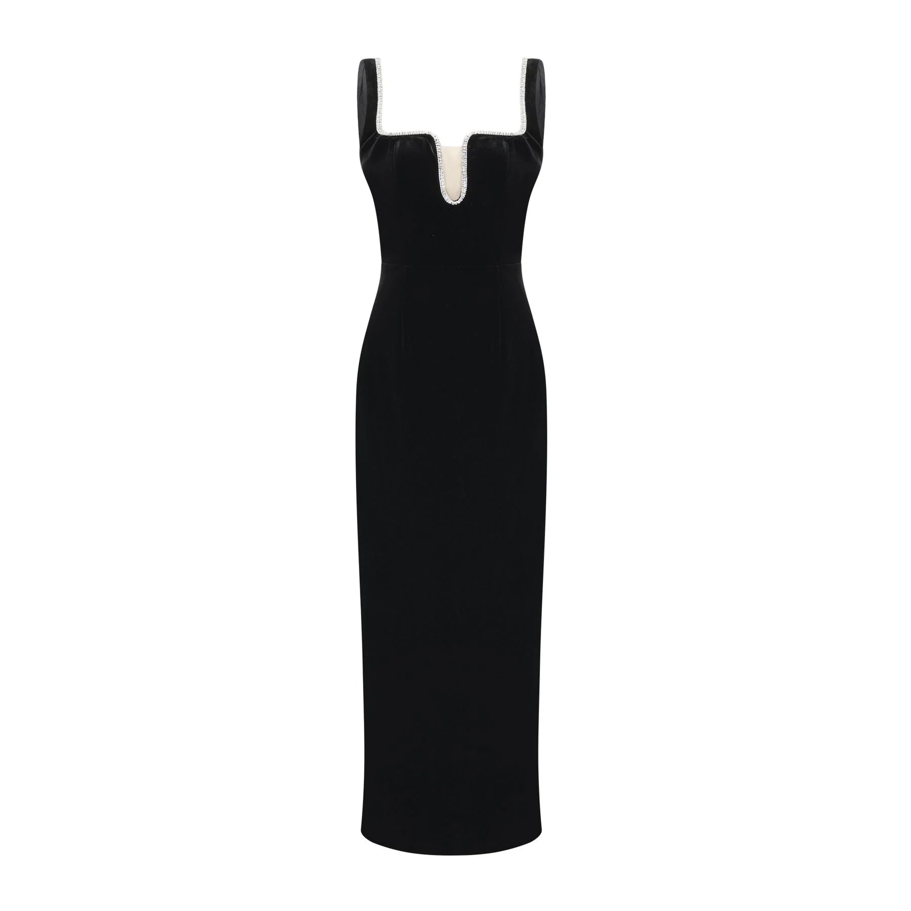 Madisyn Midi Dress Black U - neck Crystal Embellished Zip Fastening