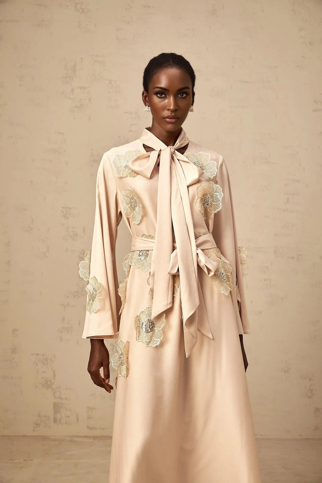 Madisyn Midi Dress Floral Appliqu Beaded Sequin A - Line Runway Fashion