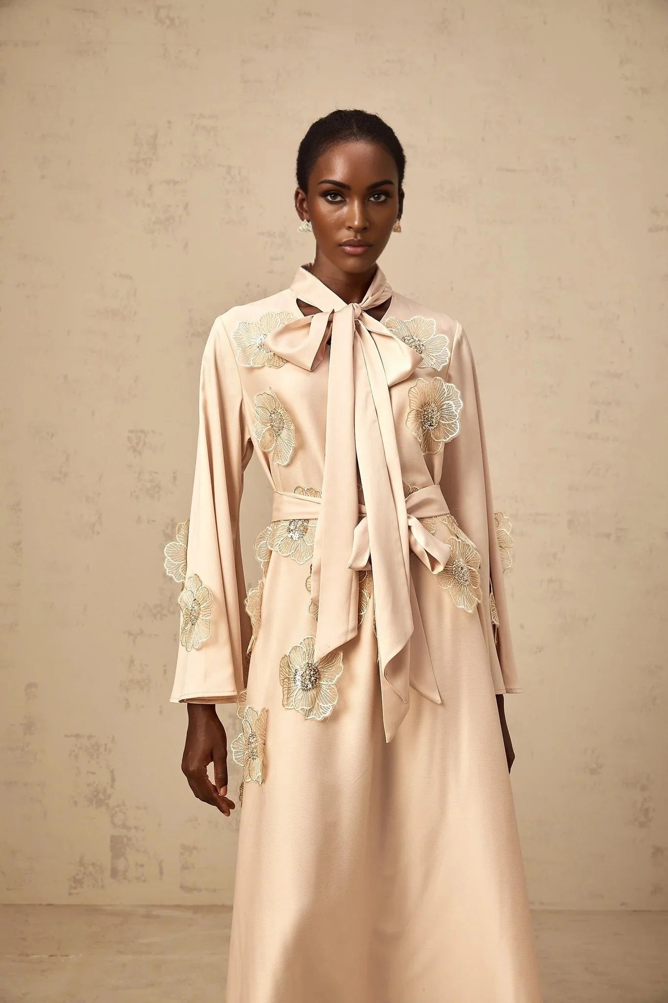 Madisyn Midi Dress Floral Appliqu Beaded Sequin A - Line Runway Fashion