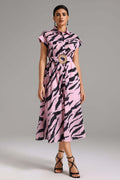 Madisyn Pink Printed Maxi Dress with Buttoned Front and Flare Silhouette