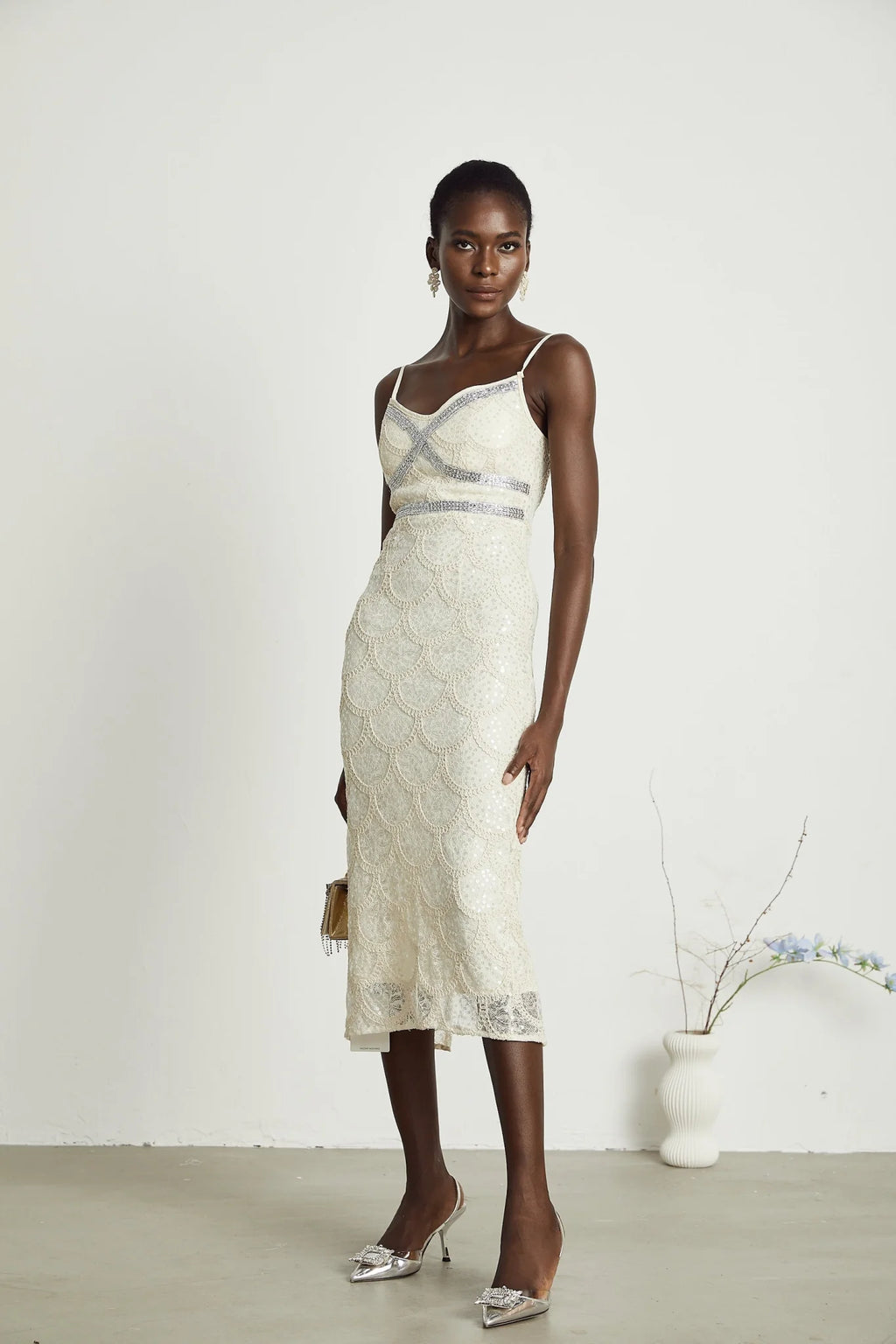 Madisyn Sleeveless V Neck Midi Dress