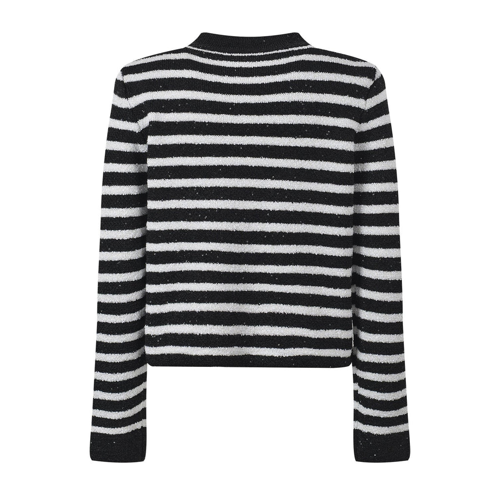 Maeve Cardigan - Fitted Silhouette - Striped Pattern - Slim Fit - Gold - Tone Buttons - Versatile Styling