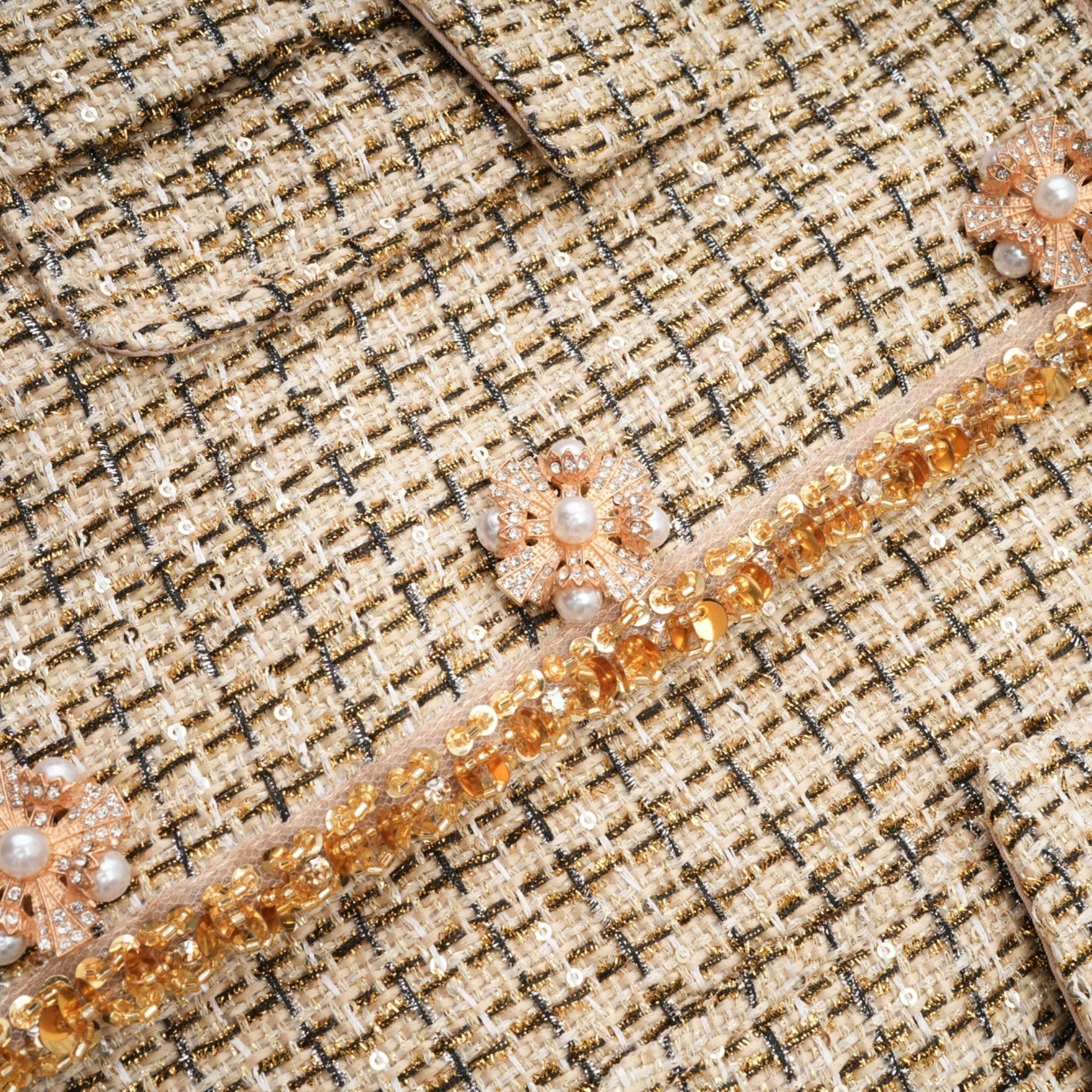Maeve Jacket & Skirt Gold Tweed Sequin Set